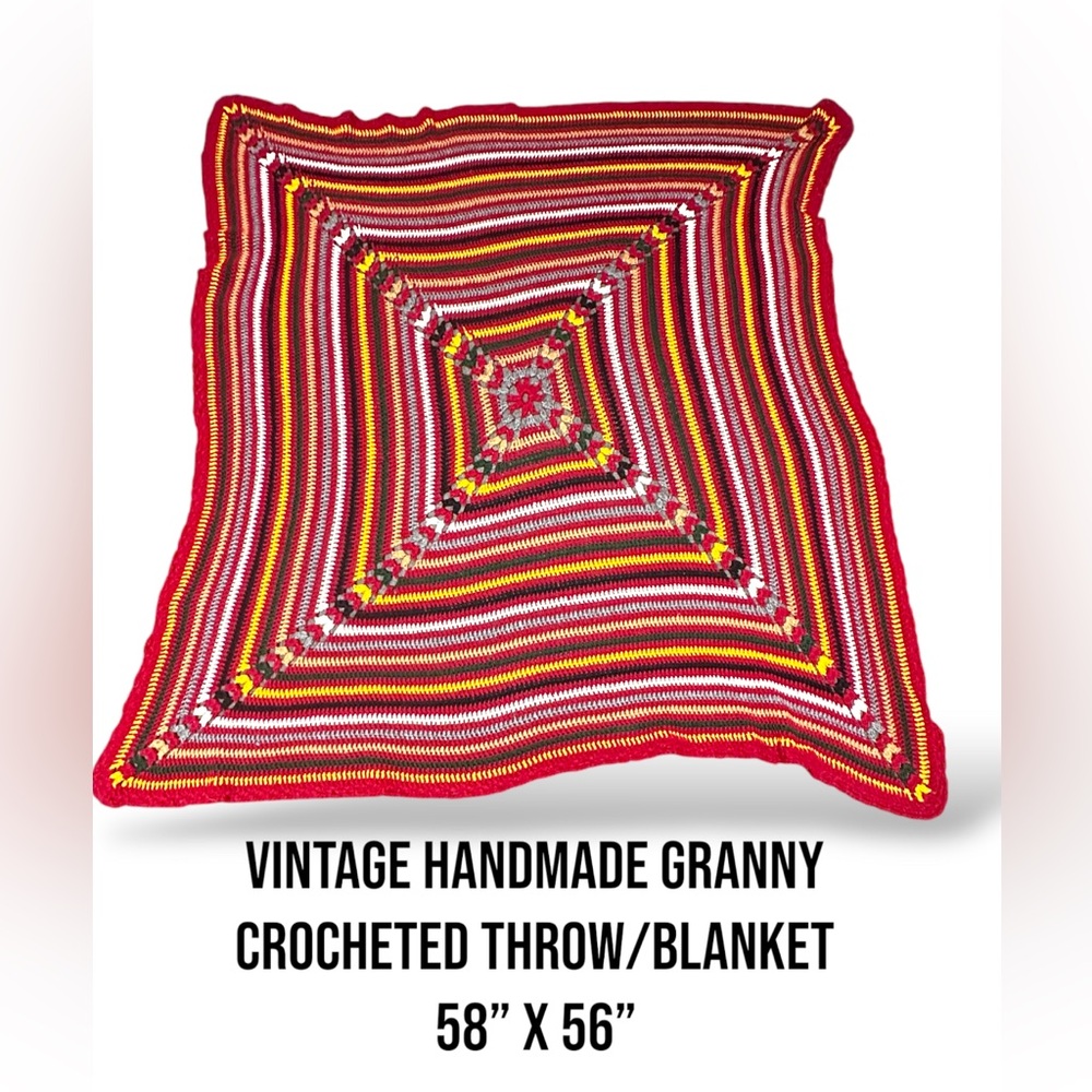 Vintage Handmade Granny‎ Crocheted Throw/Blanket 58” x 56”